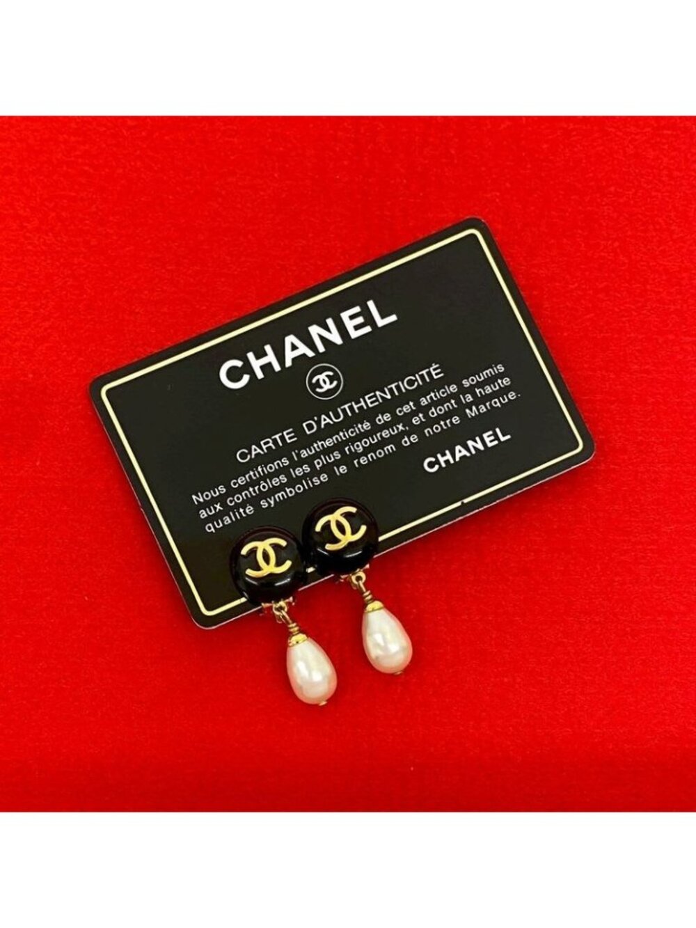 Chanel Vintage Coco Mark Motif GP Faux Pearl Earrings Accessory 95A